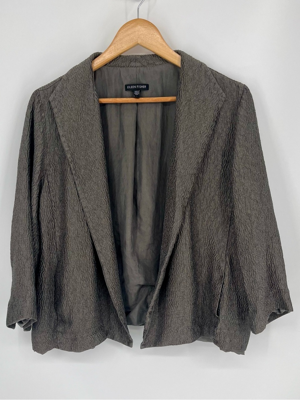 Eileen Fisher Silk Blend Open Front Blazer Women’s Size Large in Gray / Taupe